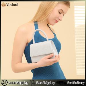 【Vodool】Women Mini Elegant Handbag Solid Color Sequins Glittering Wrist Bag Versatile Evening Top-Handle Bag Female Dating Bag