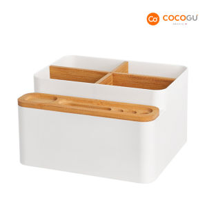 COCOGU กล่องใส่ทิชชู่ฝาไม้กล่องเก็บของอเนกประสงค์ - White