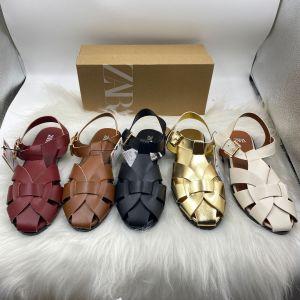 ZA-RA Summer multi-color womens shoes flat-bottomed new European and American large-size shoes buckle slippers solid color simple and versatile outer sandals slippers