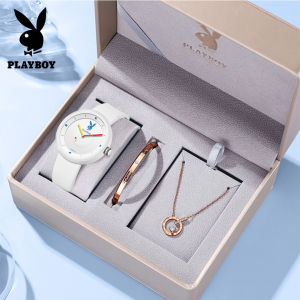 PLAYBOY  women watches 2023 new trendy student party custom gift kit bracelet necklace watch set cool hyun personalized dial silicone strap fashion sports youth watch [Free Box]
