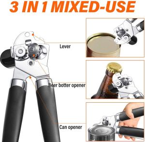 3-in-1 Stainless Steel Tin Opener Cordless Tin Opener with Lids Off Jar Opener and Bottle Opener