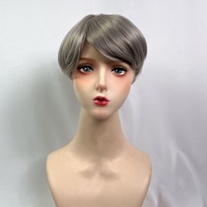 Wig female middle-aged and elderly grandma gray fluffy short straight hair stage performance mother wig