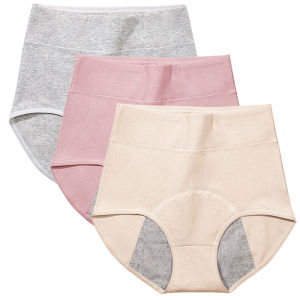 3PCS Leak Proof Menstrual Panties Women Period Underwear High Waist Physiological Underwear Cotton Briefs Lingerie M-XL
