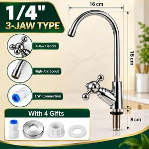 Water Purifier Faucet 1/4 Inch Kitchen Sink Tap Drinking Water Spout 1-Jaw 3-Jaw High Arc
