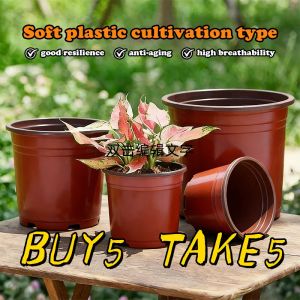 BUY 5 TAKE 5 Plastic Flower Pots Seedlings Indoor Outdoor With Drainage Holes Flower Pots