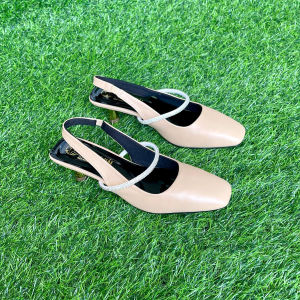 Sandal Nữ Cao Gót Trung Bình 3cm Da Mềm Đen Kem Trường Hải SD130