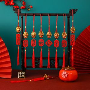 SET 6 PHỤ KIỆN TREO CÂY MAI TRANG TRÍ TẾT 2024 - RỒNG CHỮ GỖ QT904