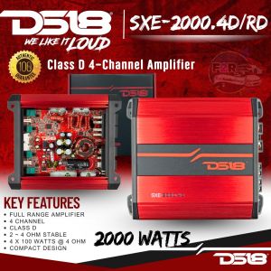 เพาเวอร์แอมป์รถยนต์ DS18 SXE-2000.4D/RD แอมป์ 2000W ขับซับ Class D สีแดง แรง ของแท้ มีประกัน