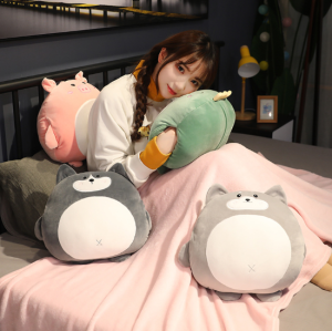 Gối mền khủng long mắt tròn mặt cười 3 trong 1 nỉ nhung cực mềm mịn chăn lông cao cấp (Xanh)