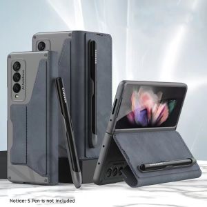 [Có khe đựng thẻ & rãnh bút có thể tháo rời] Kisscase cho Samsung Z Fold5 5G Fold4 Fold3 Bao da và PC bọc giáp lật cho Samsung Galaxy Zfold5 5G Z Fold4 Gấp 3 Chân Đế gập kẹp giữ bút có thể tháo rời