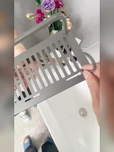 Suction Cup Bathroom Shelf No-Drill Wall Mounted Storage Rack 40cm with Towel Bar & Hooks