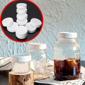 🔥🔥🔥NineOne Peony 10pc White Mason Canning Drinking Jars Lid 70mm 86mm Inner Diameter Plastic Covers Unlined Ribbed Lids Storage Caps Replacements