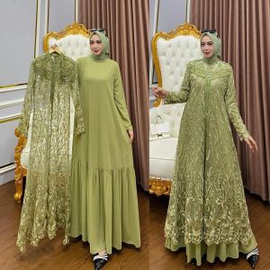 Zallia Dress Gamis Masa Kini 2025 Pesta Mewah Elegan Bahan Ceruty Baby Doll Full Furing Dress Gamis Muslim Pesta Kondangaan