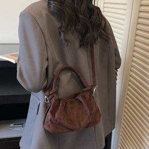 BAGUO(霸果) Texture Suede Crossbody Bag With Handle Solid Color Single Shoulder Bag Casual Lightweight Women Handbag Daily Use