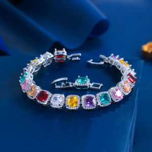 SEQUITO High Quality Brides Wrist Bracelet Inlay Colorful Princess Cut AAAAA Cubic Zirconia Valentines Day Silvery Jewelry B393