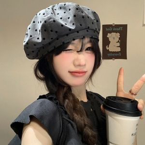 REEBO Y2k Polka Dot Berets Korean Versatile Painter Berets Fashion Retro Beanie Cap Female