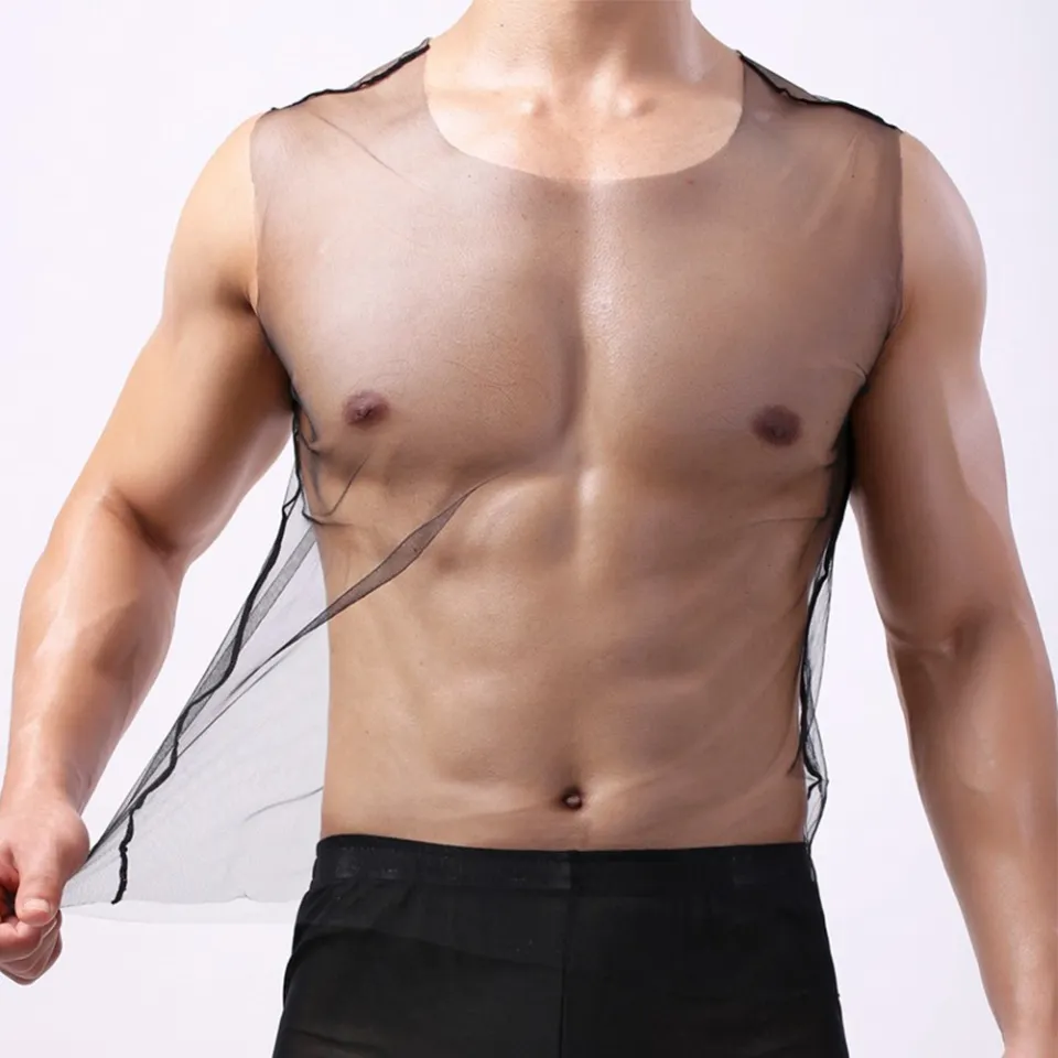 Men's See-Through Mesh Long Sleeve Muscle T-Shirt Tops Gym Workout