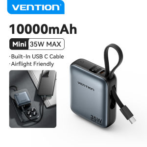 Vention 20000mAh Power Bank Fast Charging with LED Display 3 Port Built in Type C Cord for Laptop Tablet iPhone 18 17 16 15 pro max Samsung Xiaomi Huawei Realme Portable Powerbank