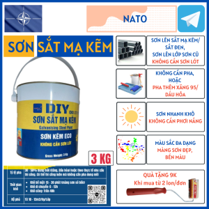 (Lon 3Kg) Sơn Sắt Mạ Kẽm 1 Thành phần Sơn Sắt Đen Gỗ Bê tông Không Cần Sơn Lót Không Bong Tróc Mau Khô Bền Màu Đẹp - DIY