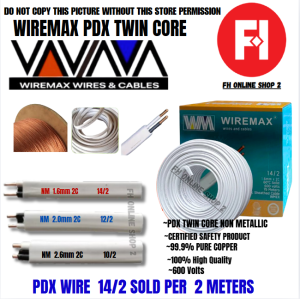 PDX Non - Metallic #14/2 (1.6mm/2C) #12/2 (2.0mm/2C) #10/2 (2.6mm/2C) Sold Per 2 Meters Duplex Solid WIREMAX