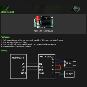 Mks TMC2160-OC Stepper Motor Driver 3D Printer Breakout Drive Parts TMC2160 Stepping Engine Two Phase Hybrid Controller