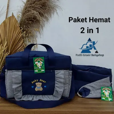 Satu Paket ( 2 in 1 ) Tas Bayi Ukuran Besar Fadli Bordir Dan Gendongan Bayi Samping Polos Terbaru