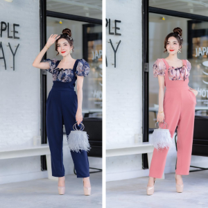 JL40 จั้มสูทขายาว กุหลาบแก้ว Rosy organdi (มีไซส์สาวอวบ M36"-40" XL40"-44") ชุดผู้หญิง ชุดทำงาน ชุดออกงาน แฟชั่นสาวอวบ 2022