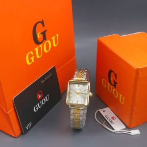 Paket Box Exclusive Small + Paperbag / Jam Tangan Guou Permata VA-876DA / Jam Tangan Fashion Wanita Tali Ranita Diameter 26cm