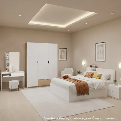 Koncept Furniture ชุดห้องนอน ขนาด 5 ฟุต รุ่น Melda & Havin 120 ซม. สีขาว