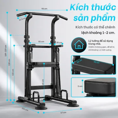 (CU 110) - BG Bộ xà đơn xà kép đa năng cao cấp thiết kế mới kết hợp ghế trợ lực có ròng rọc