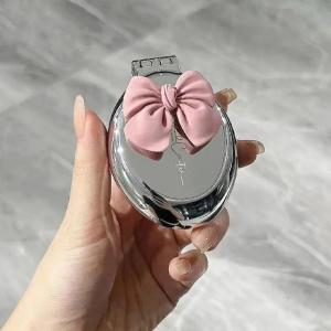 Pink Bow Silver Folding Massage Comb with Make Up Mirror Travel Portable Airbag Small Combs Hair Brush Bow Tie Air Cushion Combs