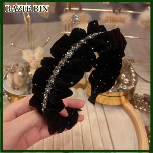 RAZIE BIN Inlaid Rhinestone Leaf Pleated Fabric Bow Hairbands For Women French Elegant Temperament Headband Fashion Hair Accessories