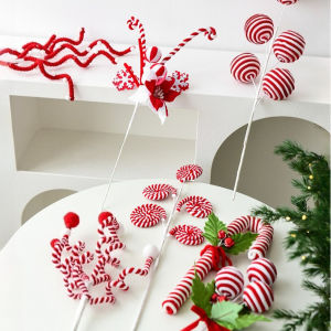 【Z-best】สําหรับตกแต่งต้นคริสต์มาสDIY ลูกบอลและไม้คริสต์มาส การออกแบบไม้เท้า ไหมพรมขนนุ่ม ของตกแต่งคริสต์มาส