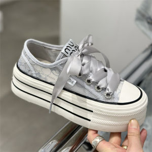 [Free Shipping] White Sneakers For Women Summer 2026 New Collection Thick-Soled Canvas Shoes With Breathable Mesh Upper Casual Style
