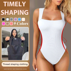 Women Slimming Bodysuit with Threaded Square Neckline Plus Size One-Piece Shapewear