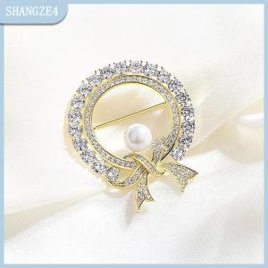 【SHANGZE4】 Vòng trắng pha lê ngọc trai dễ thương Bowknot trâm cài cho phụ nữ thời trang sáng tạo sang trọng hợp kim chống chói ve áo quần áo cố định pins