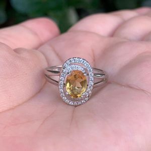 CSMALL แหวนพลอยซิทรินแท้(Citrine) เงินแท้ 92.5% เคลือบทองคำขาว ไซส์นิ้ว 54 หรือ 7US สินค้าส่งในกล่องเครื่องประดับ พร้อมใบรับประกัน