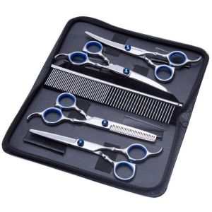 Pet Dog Gromming Scissors Up Down Curved Shears Sharp Edge Animals Cat Hair Cutting Barber Cutting Tools Supplies 7 inch Stainless Steel Scissors Haircut Tool