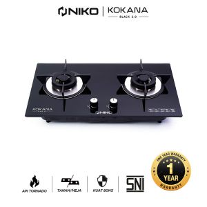 Niko Kompor Gas / Kompor Tanam Kaca 3 Tungku - Kokana Black - FREE ONGKIR Jabodetabek