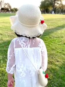 Childrens Sunshade Hat Womens Summer New Straw Hat Bag Set Sunscreen Sun Hat Summer Princess Baby Beach Hat