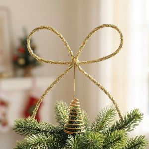 OEUVR Bow Shaped Christmas Tree Topper Luxury Metal Tree Top Decoration Sparkling Finish Glitter Finish Bow Tree Topper Indoor Decoration
