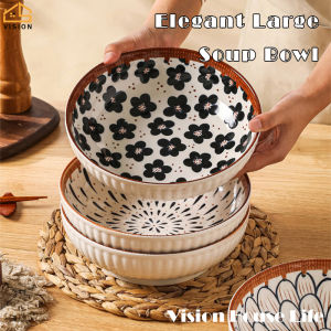 Vision Japanese 9 Inch Ceramic Soup Bowl 1700ml Porcelain Noodle Ramen Bowl Large Capacity Bowl Udon Soba Pho Noodle Ramen Salad and Soup