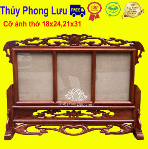 Khung ảnh bàn thờ 3 hình thờ gỗ hương cỡ 18x2421x31