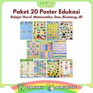 Paket Poster 20 Edukasi Anak Belajar Aneka Hewan Huruf Angka Matematika Buah Sayur Transportasi dll