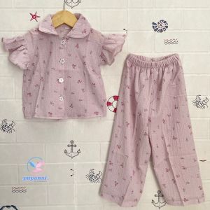 Setelan Anak Perempuan Crop Top Crinkle Motif Pita Terbaru