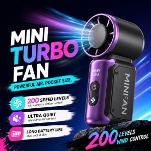 Mini Handheld Fan with LED Display 200-Speed Portable USB-C Rechargeable Cooling Fan for Travel Office