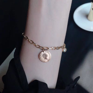 gelang tangan koin rantai paper klip wanita elegan simple titanium rose gold anti karat dan tahan luntur