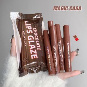MAGIC CASA 5 Pcs Colors 2 In 1 Chocolate Lip Glaze Matte Glossy Lipstick Set Silk Velvet Lip Makeup Rouge Red Lip Gloss  Nude Lip Tint Ice Cream Lipstick Soft Waterproof Long Lasting 24 hours Powdery Air Lip Glaze Lip Mud Colors Make Up Lipstick