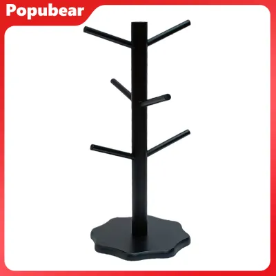 Bamboo Cup Holder Tree 6 Hooks Coffee Mug Rack Non-Slip Coffee Cup Stand Easy Install Mug Organizer Stand for Kitchen Counter