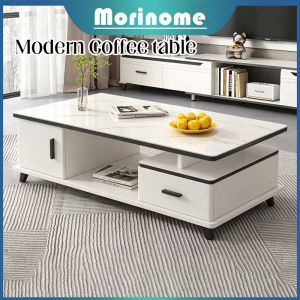 Coffee Center Table with Drawers Simple Modern Tea Table with Tempered Glass for Living Room Office
